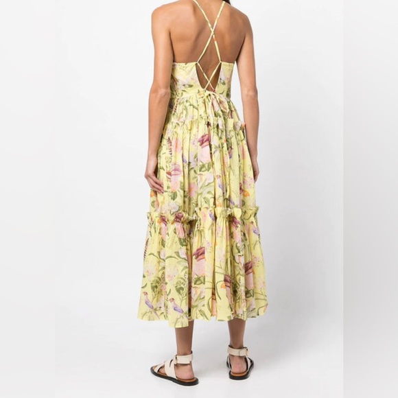 Cara Cara Midi Yellow Harbour Island Dress In Tropical Birds SMALL - Picture 3 of 16
